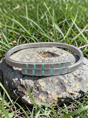 .950 Silver Turquoise Inlay Cuff Bracelet - Teal Turquoise